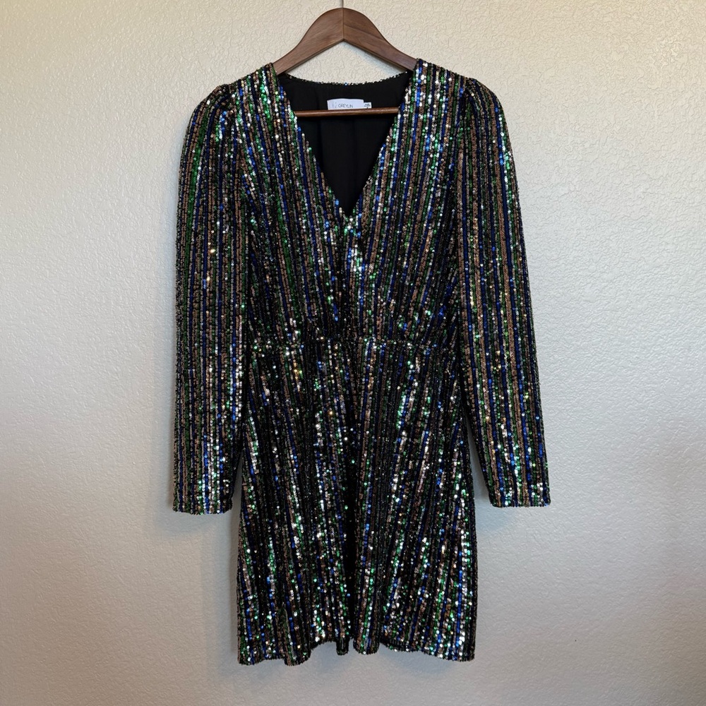 Greylin Black and jewel toned Sequin Embellished Dress, M